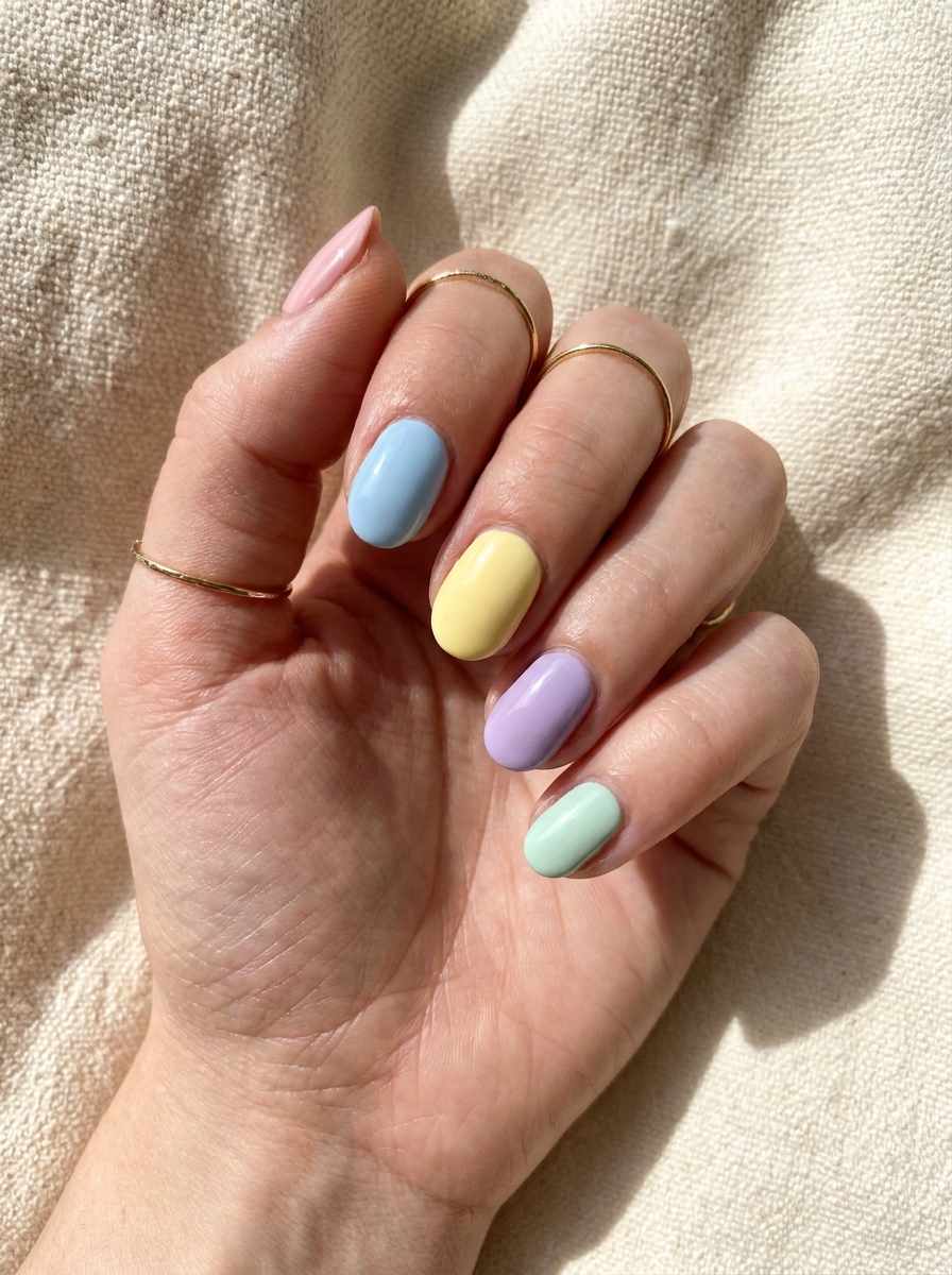 Pastell Mix Nails als Einfache Nageldesigns Sommer Inspiration 2026